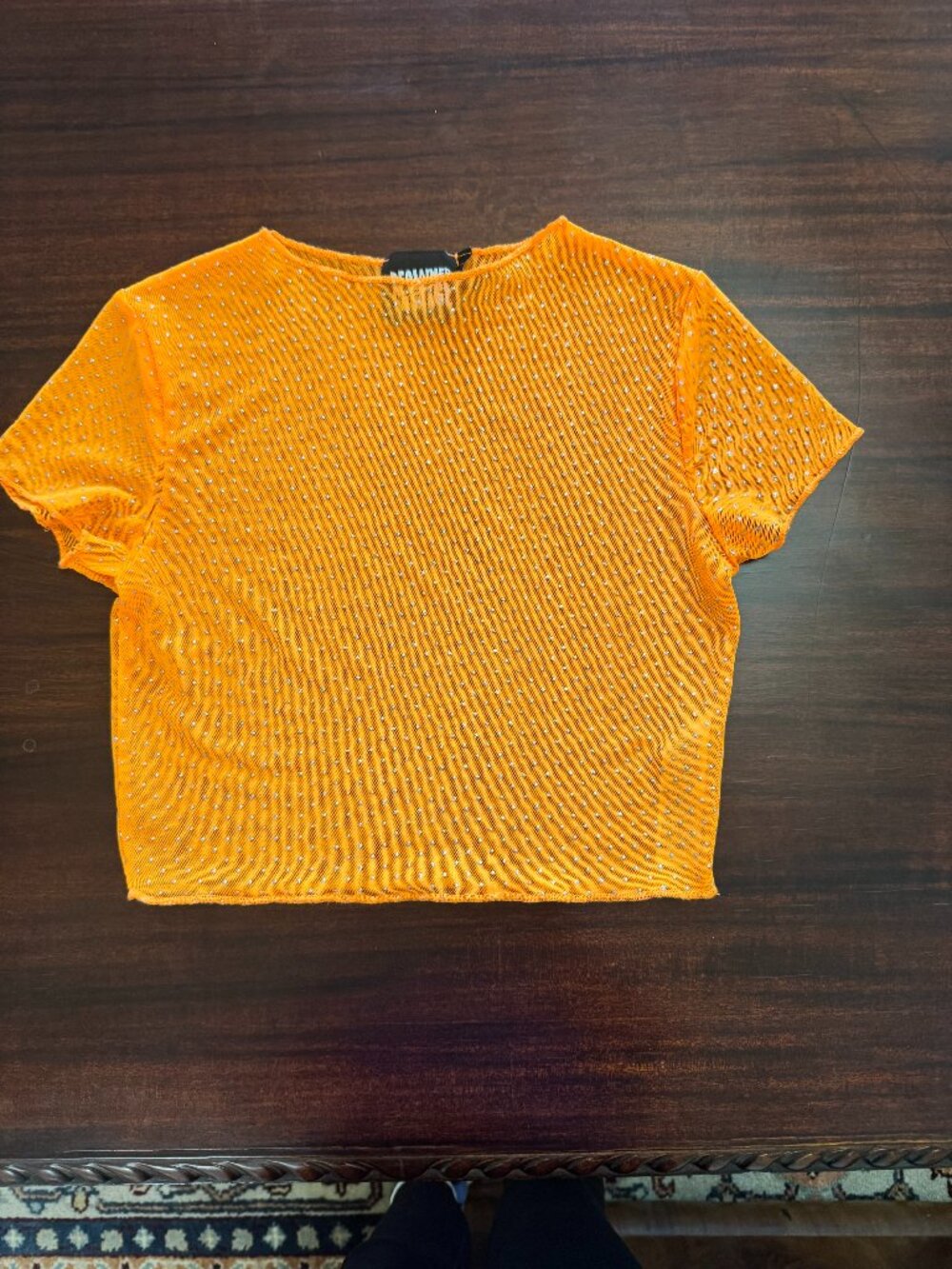 Reclaimed Vintage Orange Rhinestone Mesh Crop Top Size Small Y2K Festival